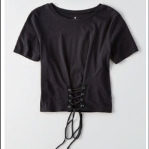 American Eagle Black Corset Tee